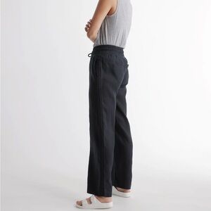 Quince 100% European Linen Wide Leg Cropped Black Drawstring Pants